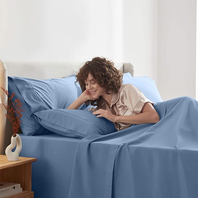 Nestl Extra Deep Twin Sheet Set - 4 Piece Breathable & Cooling Sheets - Hotel Luxury Bedding Set w/18-24 Inch Deep Pockets - Easy & Secure Fit - Super Soft, Wrinkle Free & Comfy - Blue Heaven