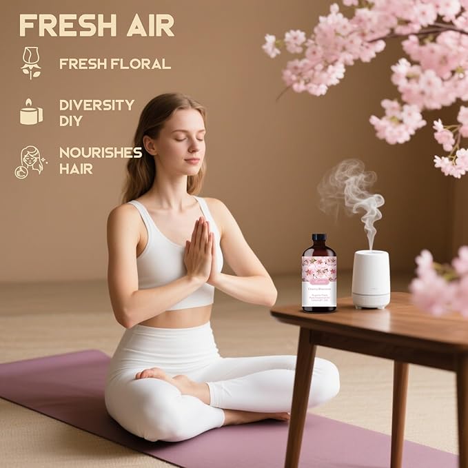 Cherry Blossom Essential Oil – MLYNKL Cherry Blossom Oils 4.33 fl oz for Diffusers, Humidifiers, Massage, DIY Candles, Soap, Cleaning, Home, Yoga, Office, Gifts - 130 ml