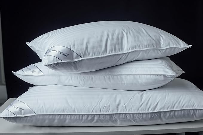 Goose Down Feather Soft Pillows One Pillow 100% Cotton Supportive Bed Pillow Stripe White Color Standard Size 20x26 inch