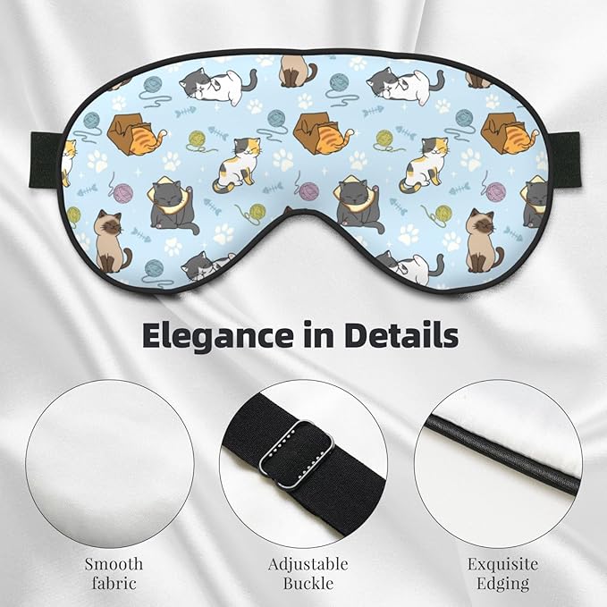 Cute Cats Sleep Mask Breathable Soft Eye Mask for Sleep for Women Men Lightweight Eye Cover for Travel, Night Work, Nap, Office