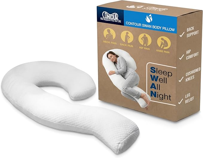 Contour Swan Original Body Pillow | Cozy, Huggable Pillow for Back, Hip, Knee, and Leg Relief | Total Comfort and Support for Side Sleepers | As Seen on TV