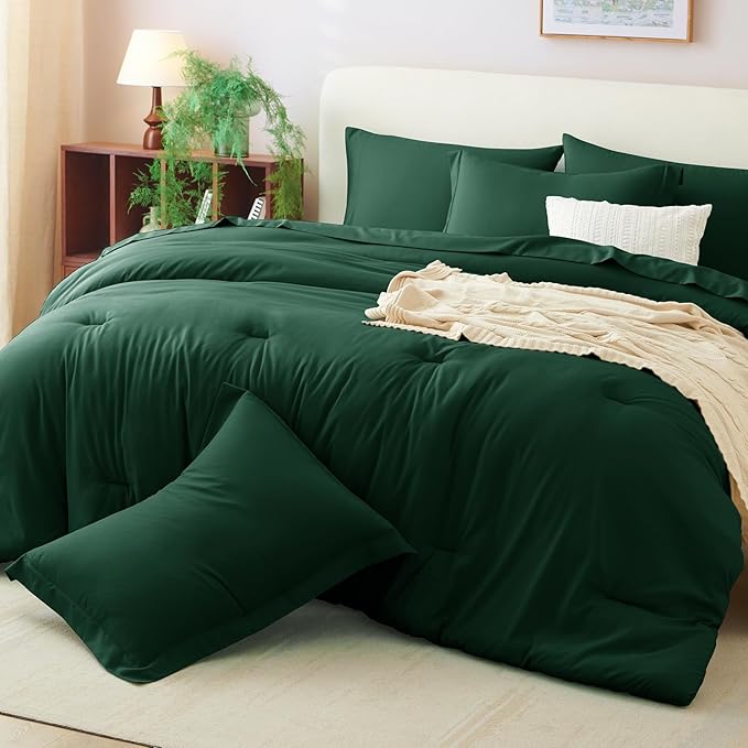CozyLux Twin XL Comforter Set Emerald Green, 5 Pieces Bed in a Bag Twin Extra Long Comforter Set with Sheets for College Dorm, Bedding Sets with Down Alternative Comforter, Sheets, Pillowcase & Sham