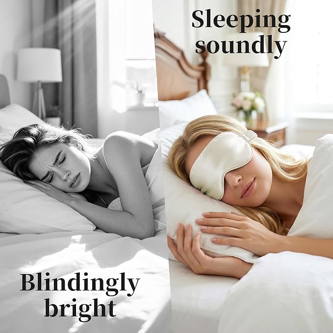ZLYC 100% Mulberry Silk Sleep Mask Pressure-Free Eye Cover Soft Light Blocking Blindfold for Travel & Nap, Solid Cream White