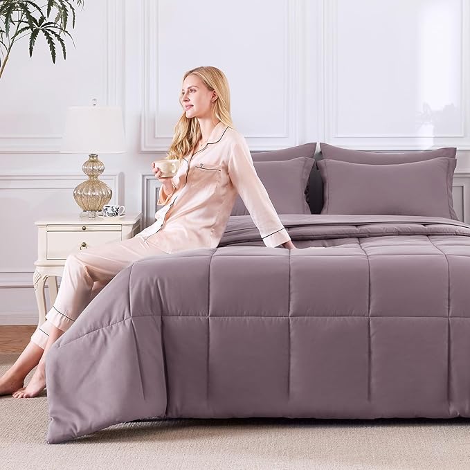 CozyLux Queen Comforter Set Dusty Purple, 7 Pieces Bed in a Bag Queen, All Season Breathable Bedding Set, Oeko-Tex Certified Bed Set with Down Alternative Comforter, Sheets, Pillowcases & Pillow shams
