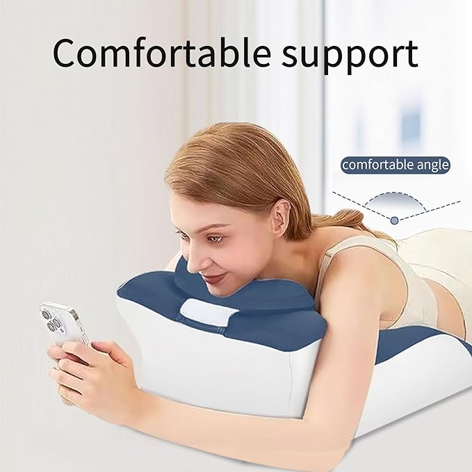 Reading Prone, Ergonomic Back Support Pillow for Bed Sitting Up Prone Pillow Face Down Sleep, Resting,Relaxing Back Pain Relief, with Washable Cover, Blue