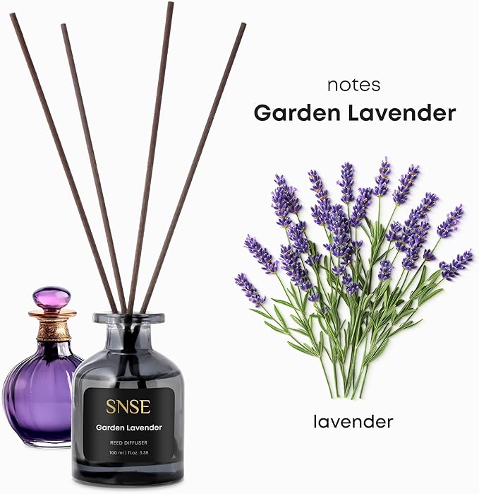 SNSE Garden Lavander Reed Diffuser Set | 3.38 oz Scent Fragrance Oil Diffuser for Bedroom, Bathroom, Home Décor and Gift, Decorative Air Fresheners with Sticks