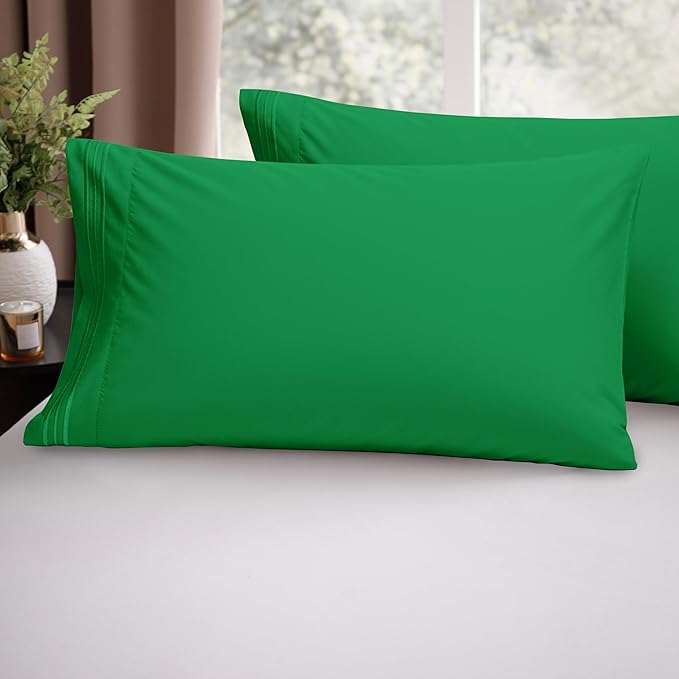 Elegant Comfort Luxury Ultra-Soft 2-Piece Pillowcase Set - 1500 Premium Hotel Quality Microfiber Double Brushed - Wrinkle Resistant, King Size, Emerald Green