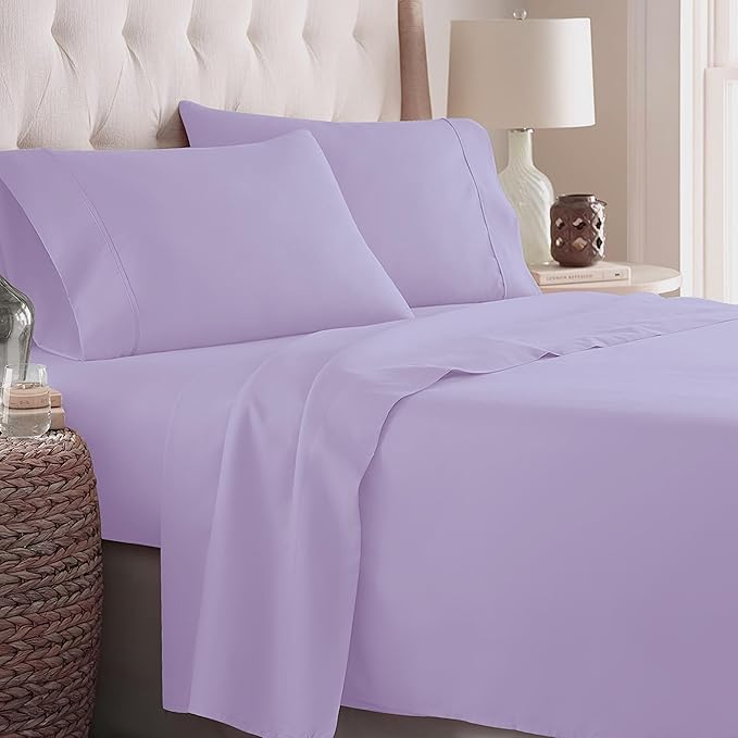 Danjor Linens Twin Bunk Bed Sheets w/ 2 Pillowcases, Lightweight Brushed Microfiber Deep Pockets, 4 Piece Fitted Bedding Sets, Lavender