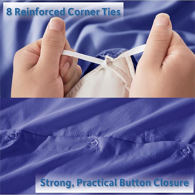 Nestl Queen Duvet Cover Set with Comforter Insert - Royal Blue 4 Piece 90x90 Duvet Cover & 2 Pillow Shams with White Quilted Down Alternative Comforter, Ultra Soft, All Season