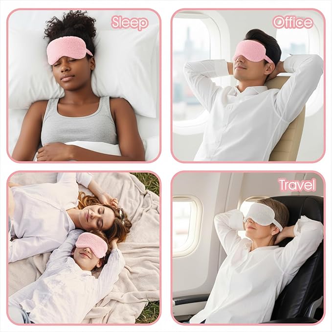 Sibba Plush Eye Mask, 2Pcs Furry Sleep Masks Silk Blindfold, Antifaz para Dormir Comfortable Fluffy Sleeping Eye Cover for Women Men Sleepover Nap Travel Party Supply, Pink White