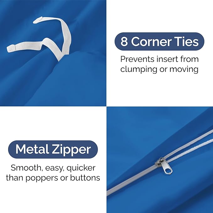 Duvet Cover Full Size Set - Extra Soft Full Duvet Cover 80" x 90" with 2 Pillow Shams - Hotel Luxury, Easy Care & Fade Free w/ Zipper Closures & Ties - All Season, Comfy and Breathable (Royal Blue)
