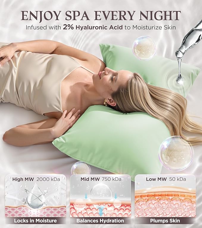 Instant Chill Cooling Pillowcase for Hot Sleepers, 2% HA Infused Pillowcase Hydrates Skin & Hair, Reduces Wrinkles & Frizz, Softer Than Silk Pillow Cases, Pillow Covers Queen (Grass Green, 1 Pack)