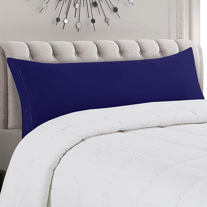 Mocassi 1-Piece Premium Body Pillowcase 1800 Series Hotel Quality Microfiber - Soft and Breathable with 3-Line Embroidery Wrinkle and Stain Resistant, Easy Care, 21" x 54", Imperial Blue