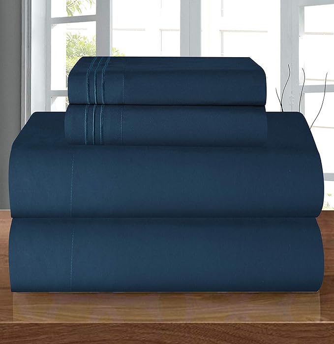 Elegant Comfort Luxury 1500 Premium Hotel Quality Microfiber 4-Piece Sheet Set - Wrinkle Resistant, All Around Elastic Fitted Sheet, Deep Pocket up to 16", California King, Navy Blue