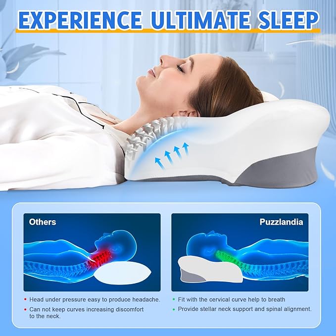 Cervical Neck Pillows with Memory Foam - Ergonomic Neck Support Pillows for Pain Relief Contour Memory Foam - Adjustable Orthopedic Bed Pillows with Cooling Pillowcase for Sleeping - Dark