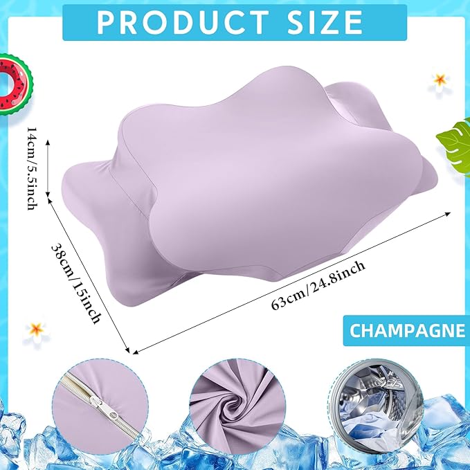 Hahafelt Cooling Cervical Neck Pillowcase Cover (Only Pillow Case) Ergonomic Pillowcase with Zipper Breathable Contour Pillow Cover for Side Back Stomach Sleepers(Purple,Queen Size)