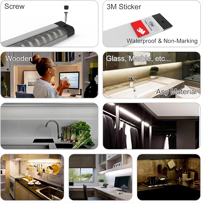 EBD Under Cabinet Lights Touch LED Under Cabinet Lighting Built-in Adjustable Cable No Messy Wires! 6 Pcs Super Bright Light Bar 6500K Cool White 2100Lm Good for Timer & Smart Plug