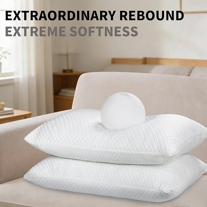 Cooling Pillow for Sleeping Twin Size Set of 2, Shredded Memory Foam Pillows Adjustable Firm Bed Pillow with Zipper, Cool Pillow for Hot, Side, Back and Stomach Sleepers
