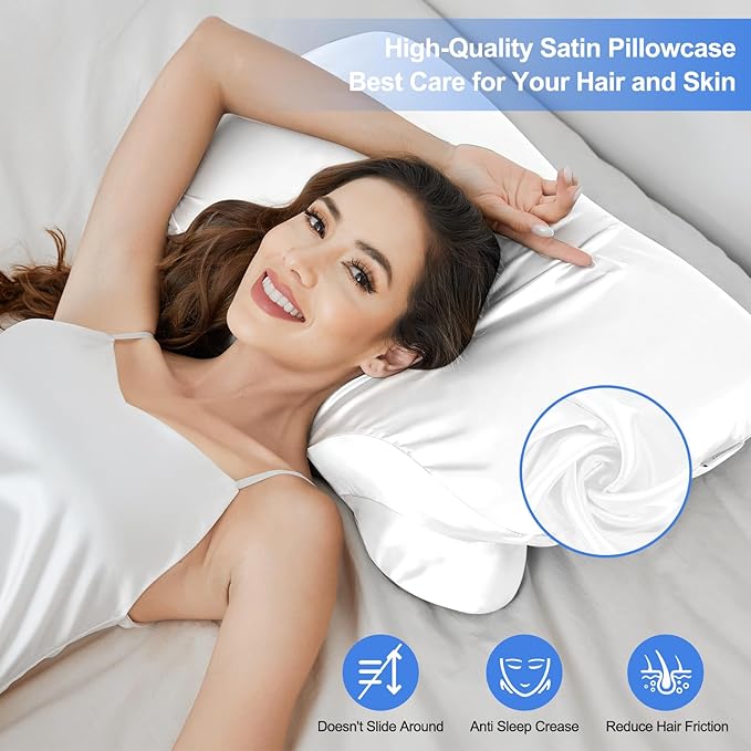 Polyester, Spandex blend Pillowcase for Zelimun Cervical Pillow Only, Ergonomic Case, Smooth & Soft Pillowcase for Sleeping, White Pillow Cover with Zipper