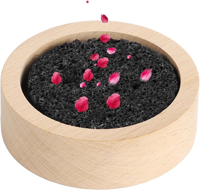 Wood & Lava Rock Essential Oil Diffuser, Black Lava Rock Stone Diffuser, Rock Diffuser with Natural Wood Base, Stone Diffuser for Home, Offices, Cars, Yoga, Sauna, SPA