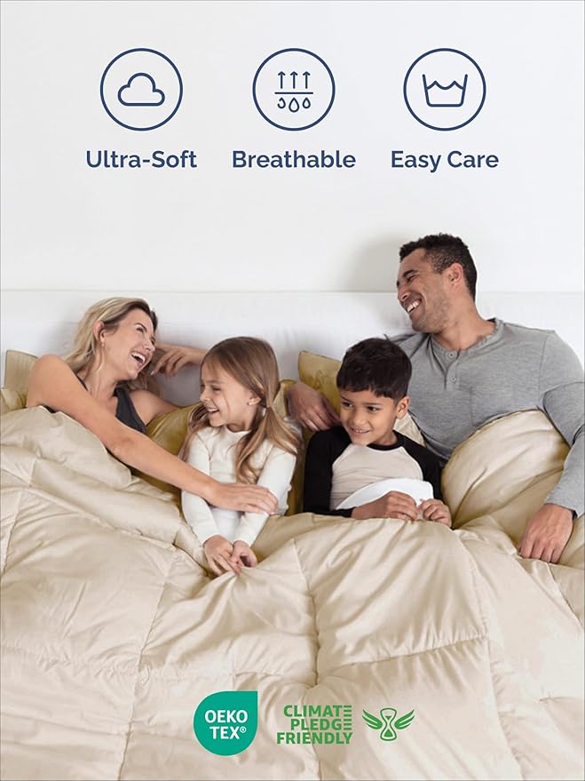 Queen Comforter Set - 3 Piece Bed Set for All Seasons - 1 Soft Quilted Comforter w/ Corner Tabs & 2 Pillow Shams - Comfy, Cozy & Breathable - Premium Down Duvet Insert - Oeko-TEX - Queen Size, Wheat