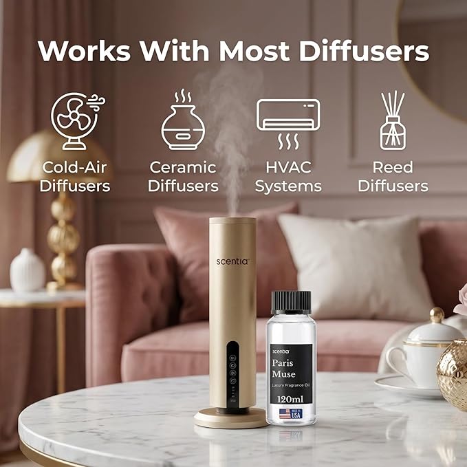 Scentia Paris Muse Diffuser Oil Refill – Hotel Fragrance Oil Inspired by Hotel Costes Paris – 120 mL – Rose, Sandalwood & Clove Long-Lasting Scent for Ultrasonic & Waterless Diffusers, Made in USA