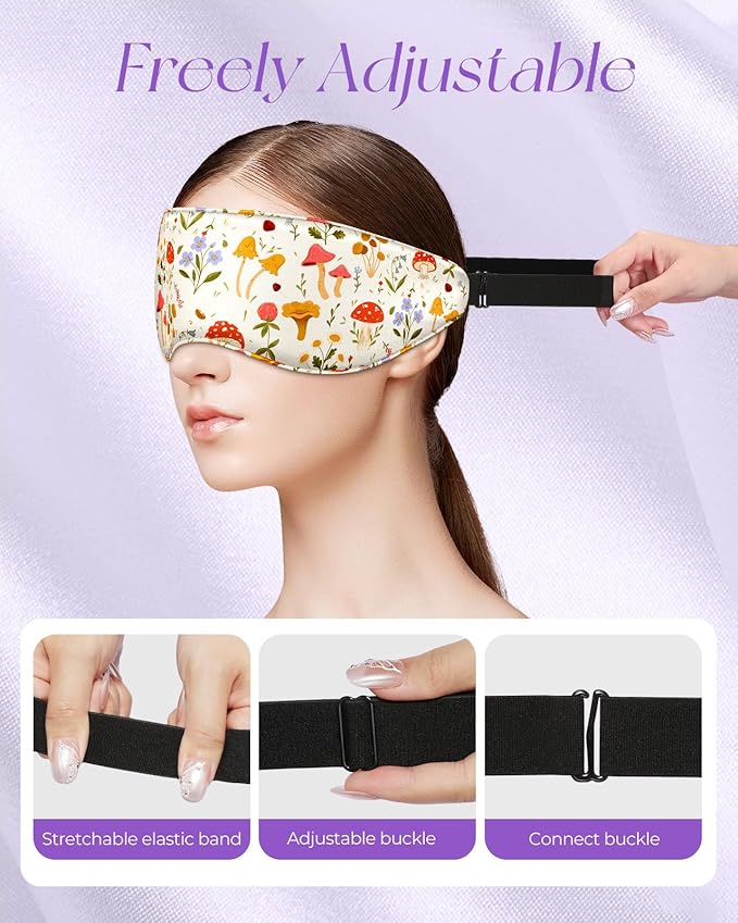 Miss Adola Cute Silk Weighted Eye Mask - Sleep Mask for Women Wife Mom for Sleeping Heat and Cold Lavender Mulberry Silk Eye Mask for Dry Eyes Ajustable with Drawstring Bag, Plant