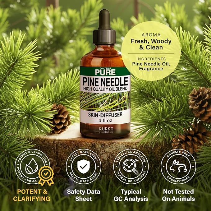 100% Pure Pine Needle Oil - 4 Fl Oz Pine Needle Essential Oil for Hair, Skin, Diffuser, Aromatherapy & DIY Soap Making Scent
