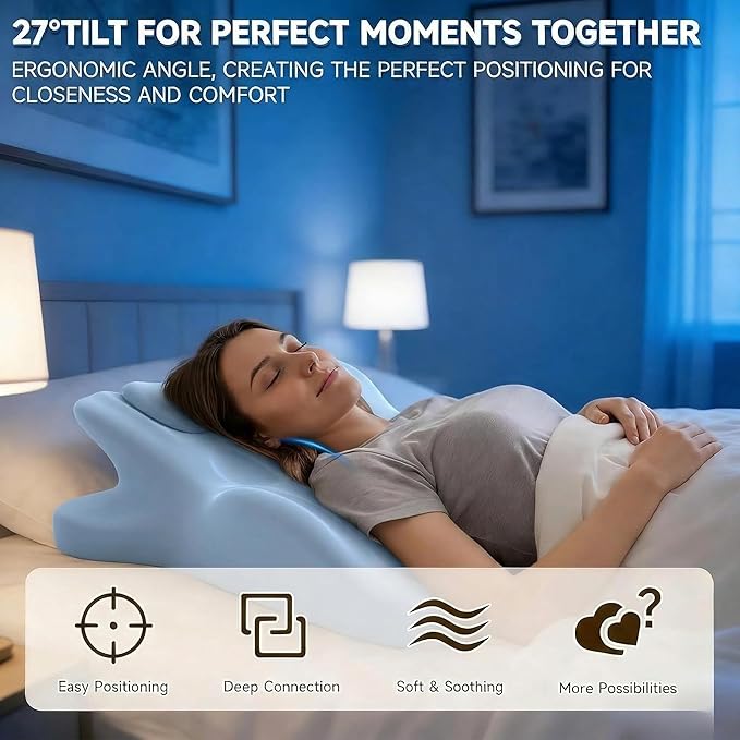 Contoured Support Pillows Ergonomic Memory Foam Wedge Pillow, 27° Angled Support for Waist and Neck, Multi-Position Support Pillow (Blue)