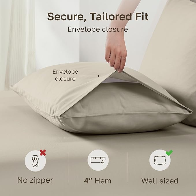 California Design Den 100% Egyptian Cotton Pillowcases King Size Set of 2 - Crisp Percale Feel, Soft & Breathable King Pillowcase Cotton Set - Beige