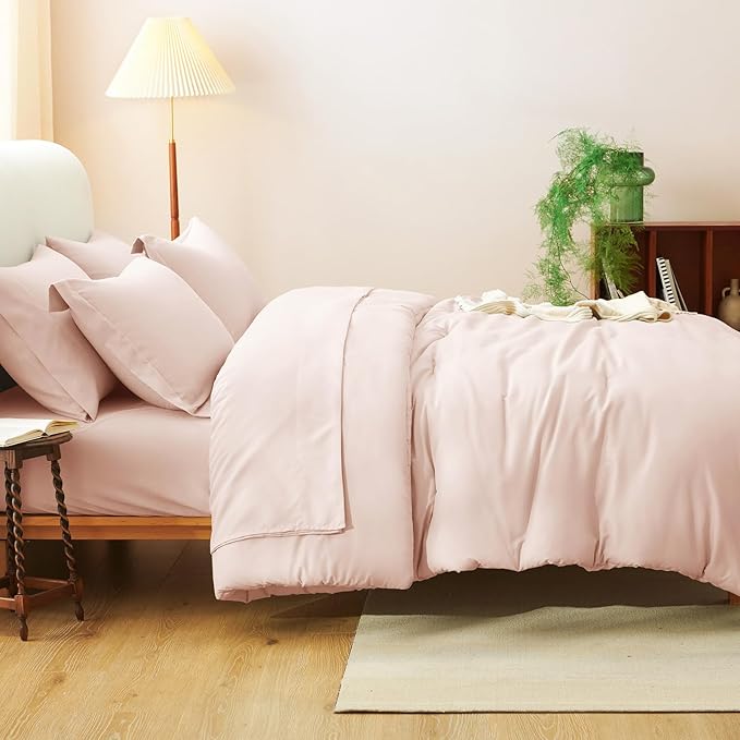 CozyLux Queen Comforter Set Blush Pink, 7 Pieces Bed in a Bag Queen Comforter Set with Sheets, Luxury Soft Bedding Sets with Down Alternative Comforter, Fitted Sheet, Flat Sheet, Pillowcases & Shams