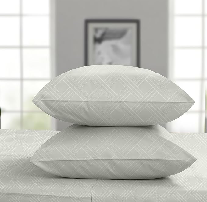 Threadmill Standard Size Pillow Cases - 800 Thread Count Jacquard Celine Light Grey - 100% Pure Cotton 2 Piece Cover Set - Fits Standard & Queen Size - ELS Silky Soft Protectors
