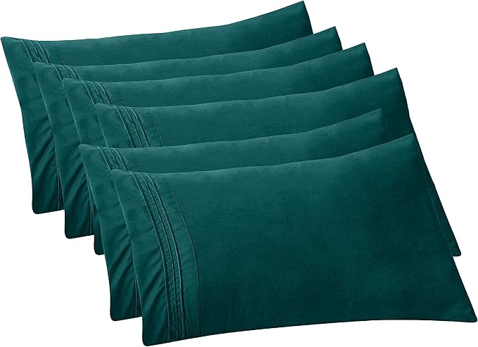 Elegant Comfort 6-Pack Solid Pillowcases 1500 Premium Hotel Quality Microfiber - Smooth Weave, Wrinkle and Fade Resistant, Easy Slip-On, 6-Piece Set, Standard/Queen Pillowcase, Marine Teal