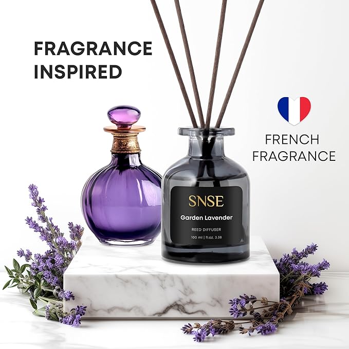 SNSE Garden Lavander Reed Diffuser Set | 3.38 oz Scent Fragrance Oil Diffuser for Bedroom, Bathroom, Home Décor and Gift, Decorative Air Fresheners with Sticks