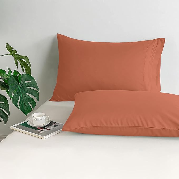 Mocassi 2-Piece Premium King Pillowcase Set 1800 Series Hotel Quality Microfiber - Soft and Breathable with 3-Line Embroidery Wrinkle and Stain Resistant, Easy Care, 20" x 40", Cooper