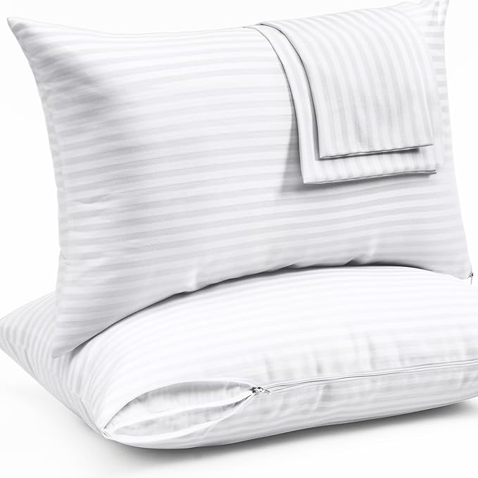 Ultra Soft Pillow Protectors with Zipper King Size - Set of 12 Breathable Pillow Covers - 100% Protection Against Stains, Dust & Dirt - Machine Washable (Dark White)