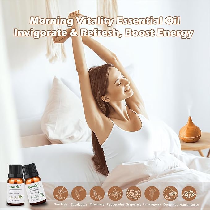 Essential Oils Set Acacia Wood Gift Box - Uplift, Energize, Refresh, Top 8 Aromatherapy Oils for Diffuser Hotel Scent Home Fragrance Candle Making Grapefruit, Peppermint & More 10ml