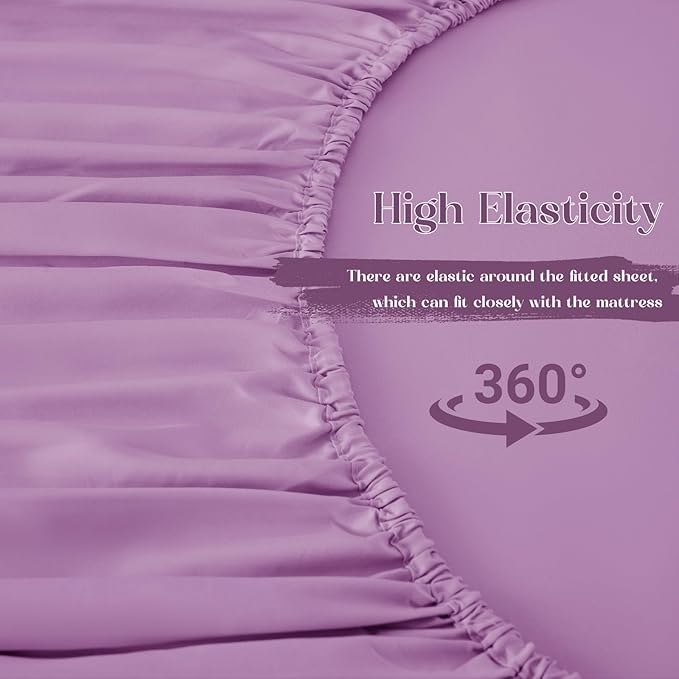 Homiest 3-Pieces Ruffle Pillow Case & Fitted Sheet Set, Lavender Queen Sheets with 2 Ruffled Pillow Shams, 15 Inch Deep Pocket, Cute & Coquette Microfiber Bed Set for Decorating Bedroom Hotel