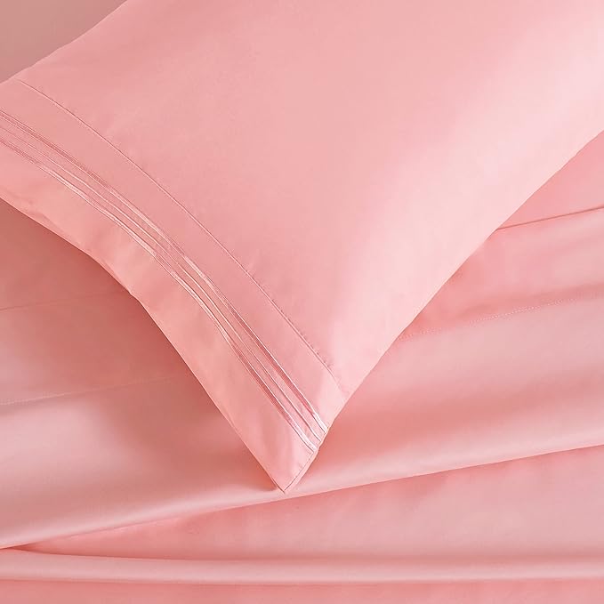 Manyshofu Extra Deep Pocket King Size Sheets - Hotel Luxury 1800 Thread Count Sheets & Pillowcases - Microfiber Bedding Set up to 24" Mattress - Blush Pink Bed Sheets 18-24 Inch Deep Pockets - 4 Piece