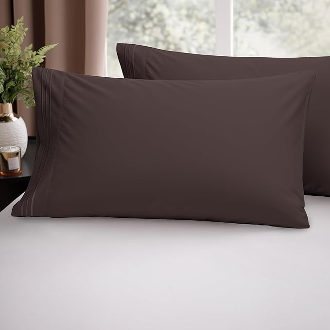 Elegant Comfort Luxury Ultra-Soft 2-Piece Pillowcase Set - 1500 Premium Hotel Quality Microfiber Double Brushed - Wrinkle Resistant, King Size, Chocolate Brown