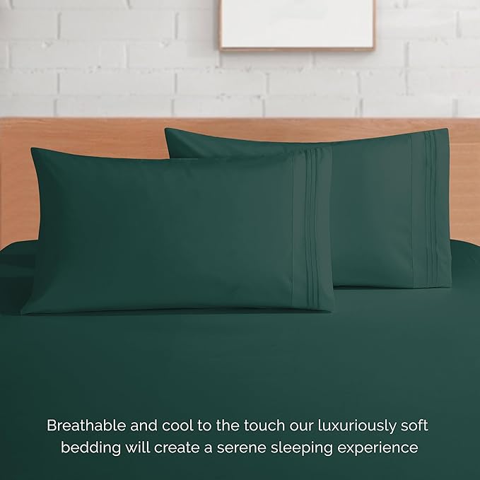 Elegant Comfort Luxurious 1500 Premium Hotel Quality Microfiber 4-Piece Sheet Set, 18-24 Inches Deep - Extra Deep Pocket Sheets - Ultra Soft 4PC Deep Pocket Sheets, Queen, Hunter Green