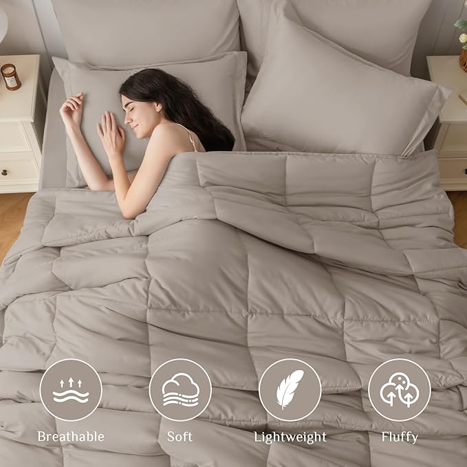JOLLYVOGUE California King Comforter Set, Ultra-Soft Bed in a Bag Cal King Size 7 Pieces, Oeko-TEX Certified Bedding Set with Down Alternative Comforter, Sheets, Pillowcases & Shams, Khaki