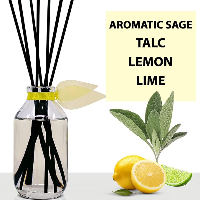Reed Diffuser Set, Sage & Citrus Scented Oil Diffuser with Sticks, Home Fragrance Accessories for Bathroom Shelf Decor, Aroma Diffusers for Home or Office Desk, USA Made