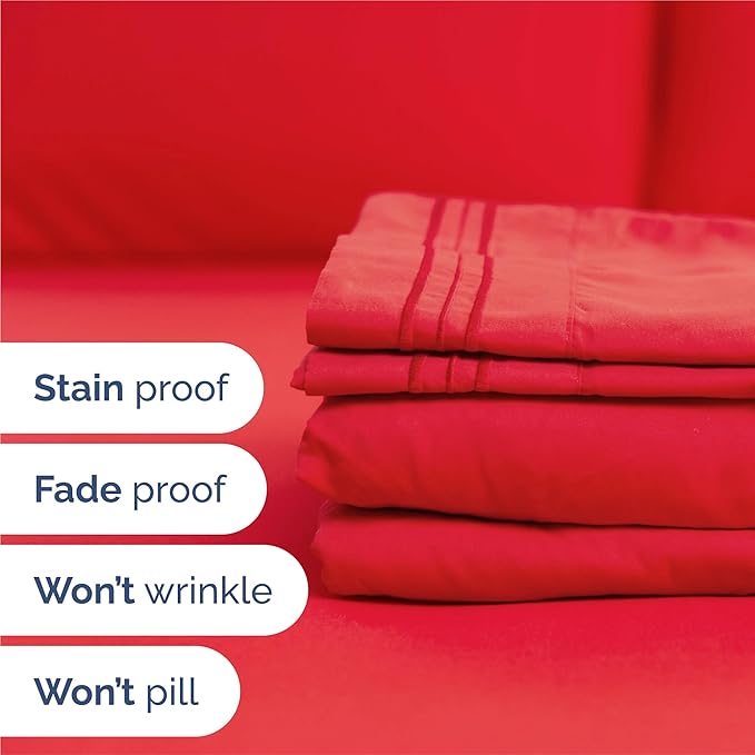 Split King Size 5 Piece Sheet Set - Comfy Breathable & Cooling Sheets - Hotel Luxury Bed Sheets for Women & Men - Deep Pockets, Easy-Fit, Extra Soft & Wrinkle Free Sheets - Red Oeko-Tex Bed Sheet Set