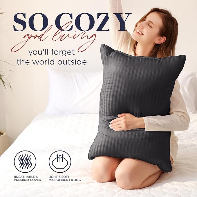 Basic Beyond Queen Size Pillows for Sleeping - Soft Down Alternative Pillows Luxury Hotel Collection Bed Pillows Queen Size Set of 2,Black,20x28 Inches