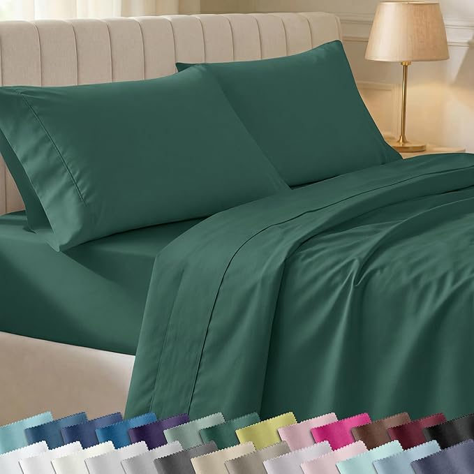 California Design Den Soft 100% Cotton Sheets Twin Size Set, 400 Thread Count Good Housekeeping Award Winner, Silky Sateen Weave, Long Staple Cotton Bed Sheet Set - Hunter Green