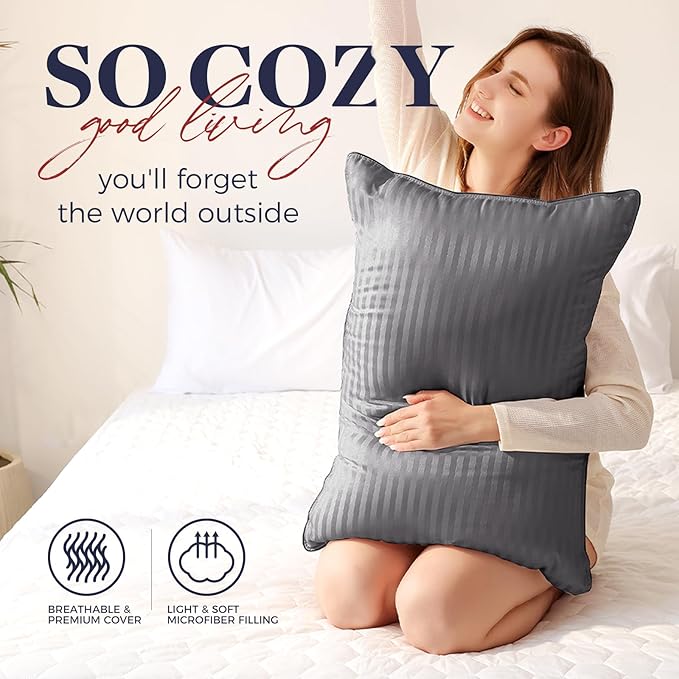 Basic Beyond King Size Pillows Set of 4 - Soft 20 x 36 Inches 4 Pack King Down Alternative Pillows for Back, Stomach or Side Sleepers, Grey
