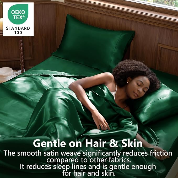 CozyLux Satin Sheets Full Size Sheets - 4 Piece Silky Full Size Bed Sheets, Luxury Dark Green Full Bed Set with Smooth and Soft Microfiber, Includes 1 Fitted Sheet, 1 Flat Sheet and 2 Pillowcases