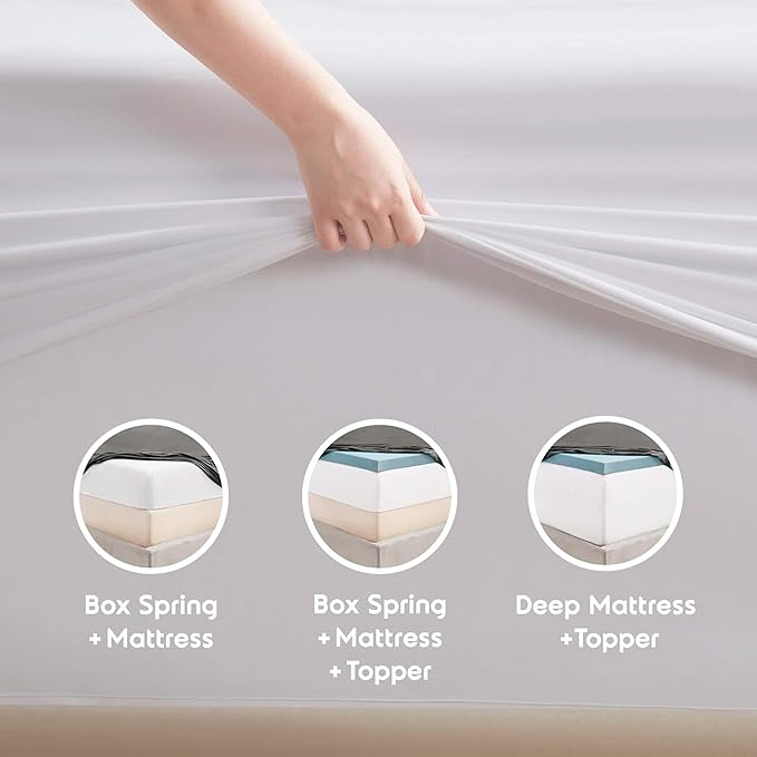 Nestl Extra Deep Split King Sheet Set - 7 Piece Breathable & Cooling Sheets - Hotel Luxury Bedding Set w/18-24 Inch Deep Pockets - Easy & Secure Fit - Super Soft, Wrinkle Free & Comfy - White
