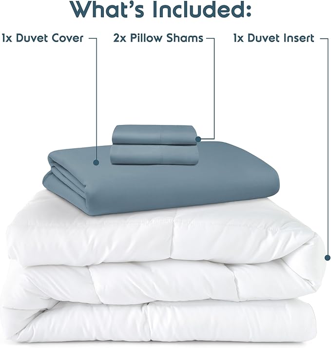 Nestl California King Duvet Cover Set with Comforter Insert - Stone Blue 4 Piece 104x98 Duvet Cover & 2 Pillow Shams with White Quilted Down Alternative Comforter, Ultra Soft, All Season